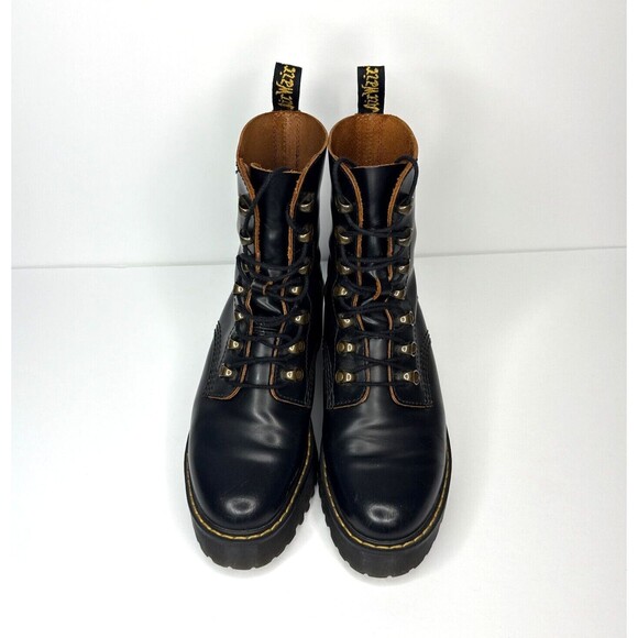 Doc Dr. Martens Leona Womens UK 6 US 8 Platform Boots Black Leather Combat Heel - Picture 2 of 11
